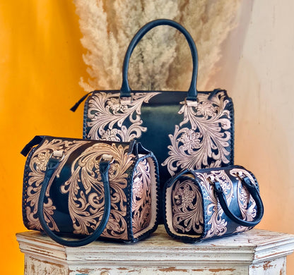 Hand Tooled Leather Speedy Bag: Western Style Full Grain Top Handle Bag - JayKayBoutiqueOnline
