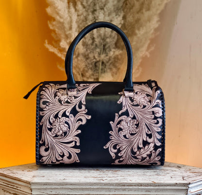 Hand Tooled Leather Speedy Bag: Western Style Full Grain Top Handle Bag - JayKayBoutiqueOnline