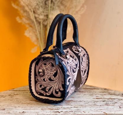 Hand Tooled Leather Speedy Bag: Western Style Full Grain Top Handle Bag - JayKayBoutiqueOnline