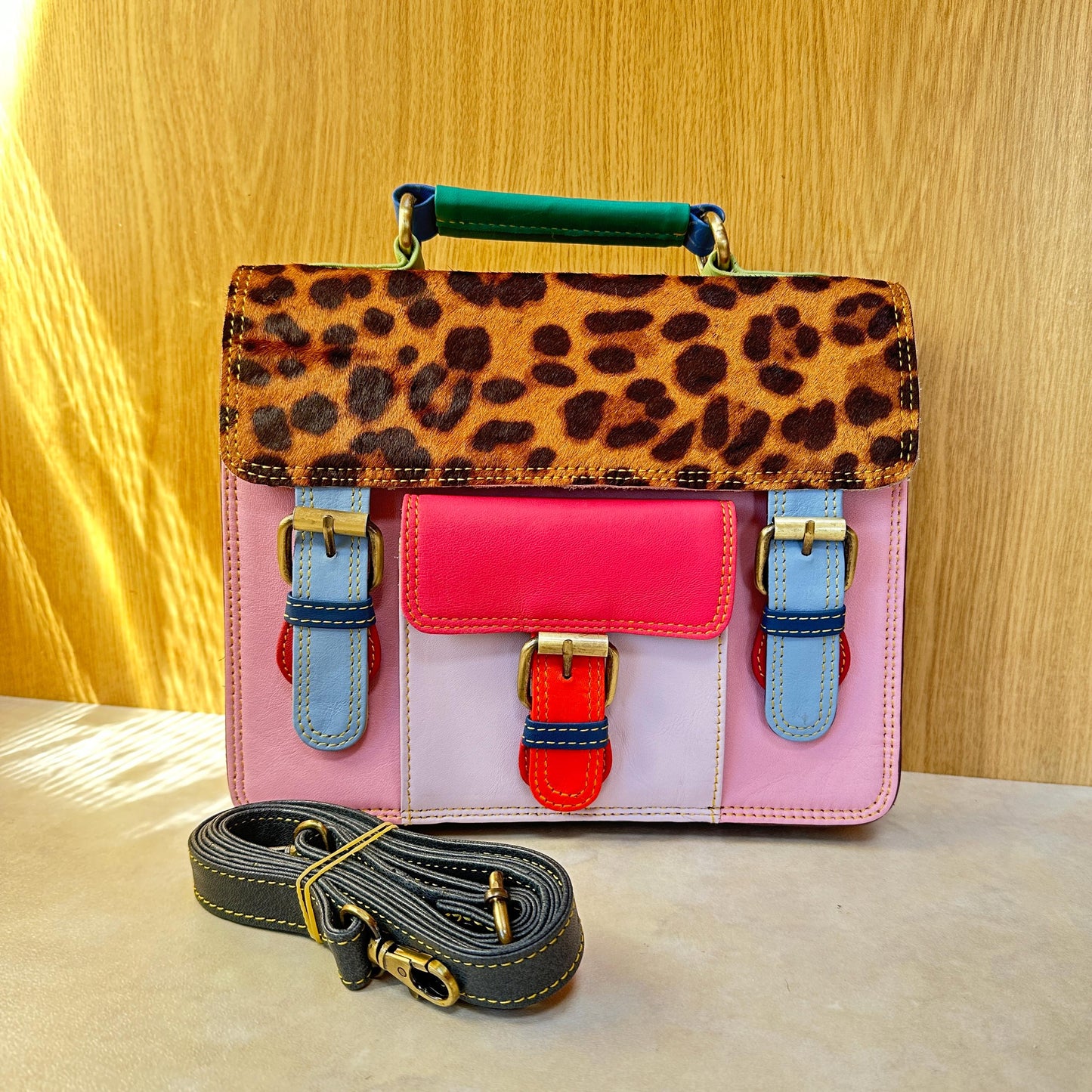 Coloured Leather and Hide Crossbody Satchel Bag - JayKayBoutiqueOnline