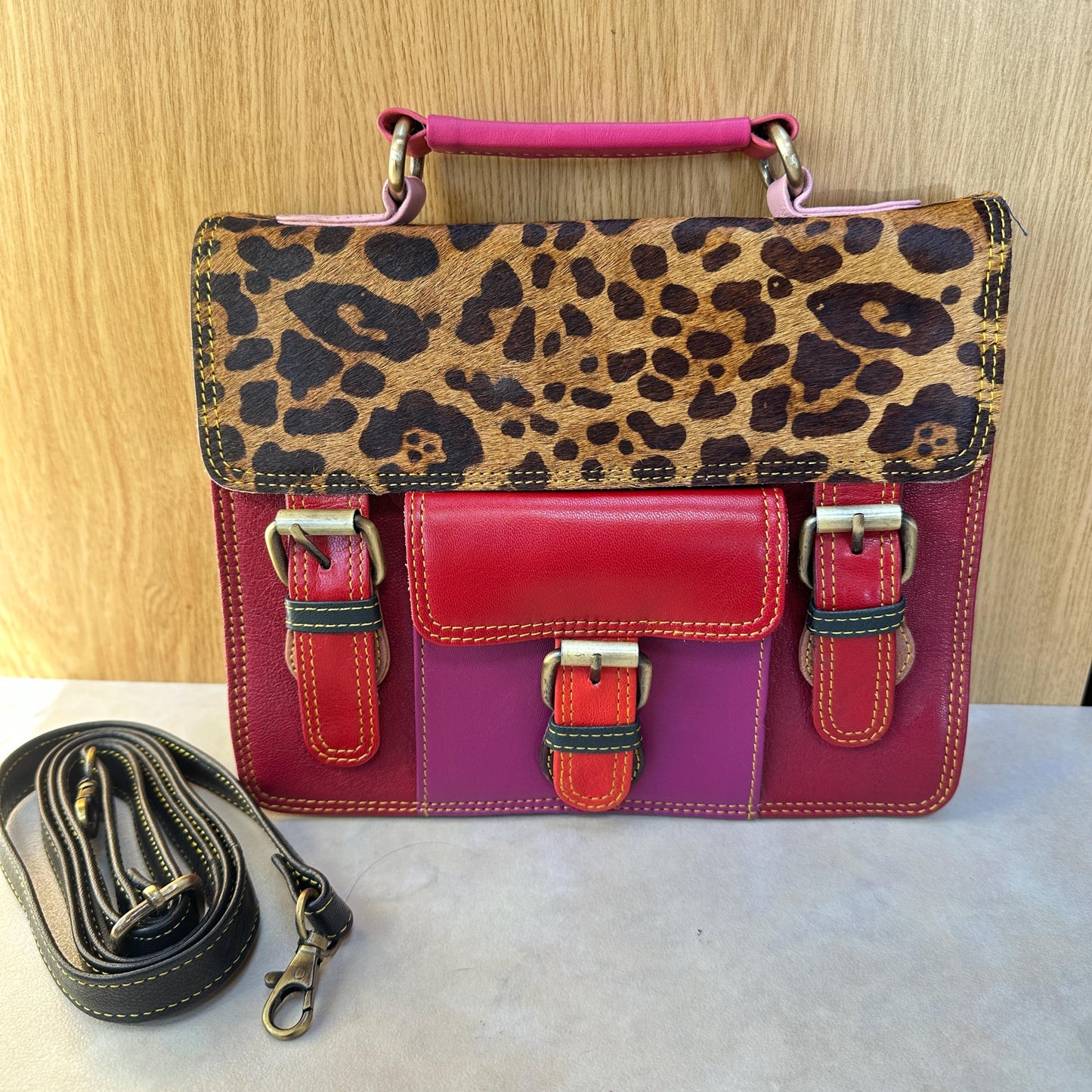 Coloured Leather and Hide Crossbody Satchel Bag - JayKayBoutiqueOnline