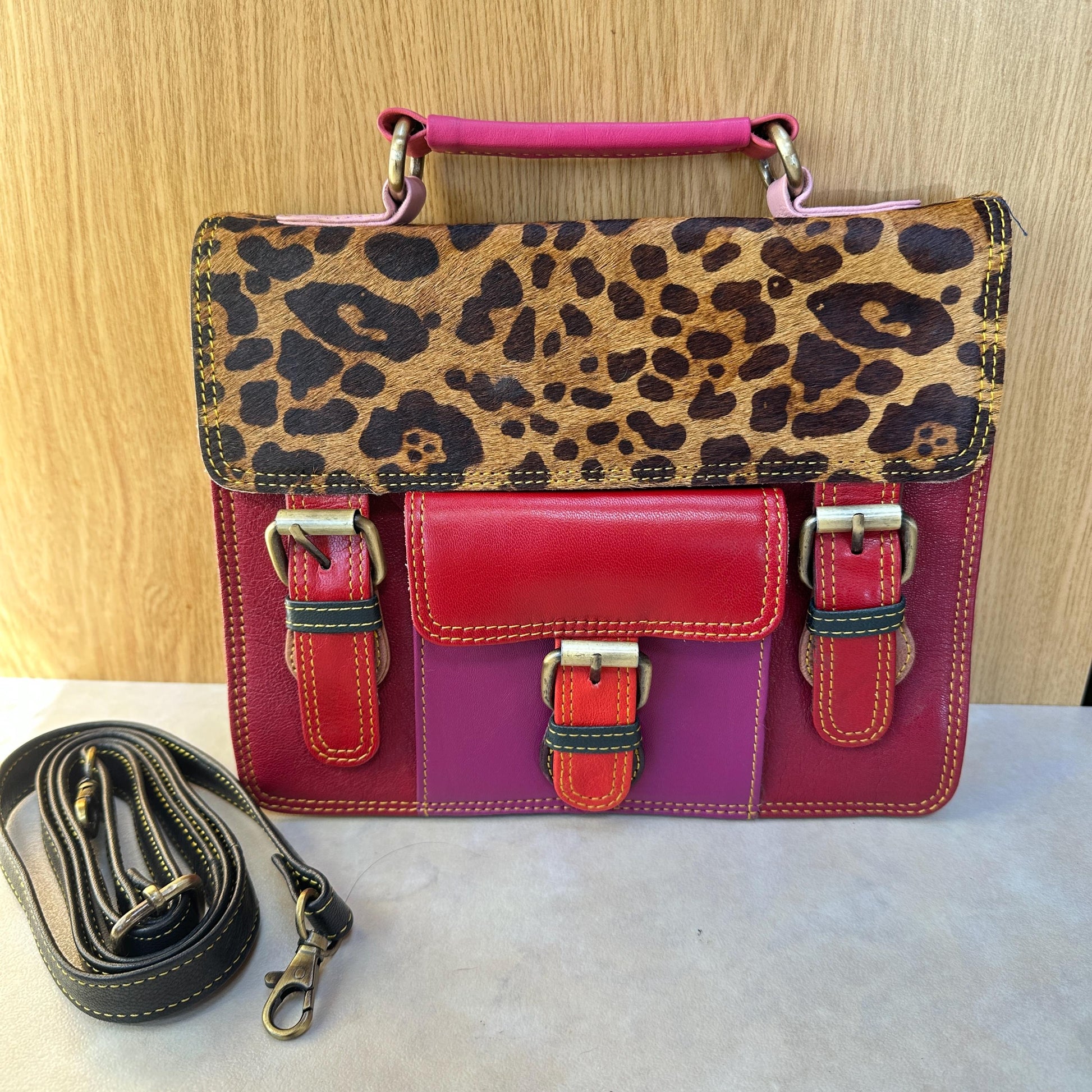 Coloured Leather and Hide Crossbody Satchel Bag - JayKayBoutiqueOnline
