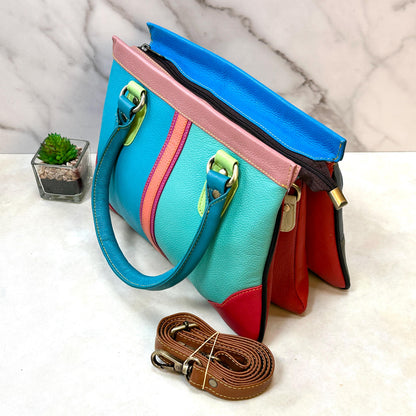 Coloured Leather Handbag, 2-in-1 - JayKayBoutiqueOnline