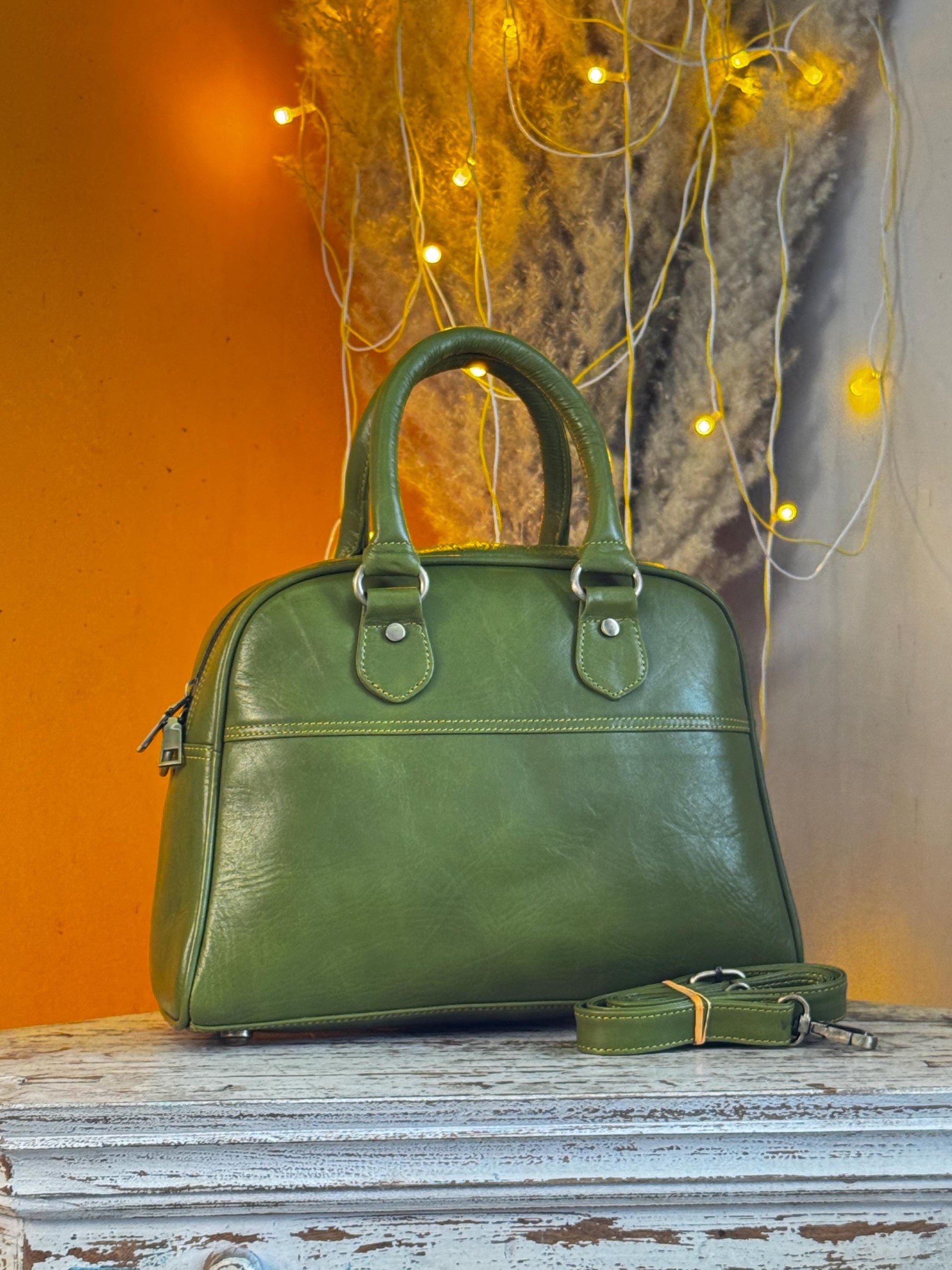 Coloured Smooth Leather Boston Bag: Vintage Style Top Handle Crossbody Handbag made with Recycled premium smooth Leather - JayKayBoutiqueOnline