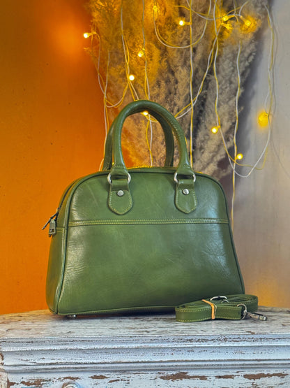 Coloured Smooth Leather Boston Bag: Vintage Style Top Handle Crossbody Handbag made with Recycled premium smooth Leather - JayKayBoutiqueOnline
