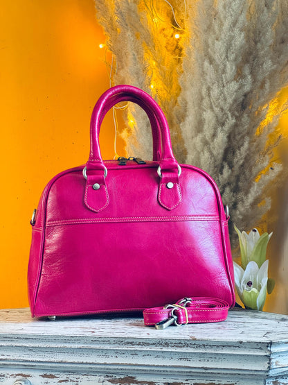 Coloured Smooth Leather Boston Bag: Vintage Style Top Handle Crossbody Handbag made with Recycled premium smooth Leather - JayKayBoutiqueOnline