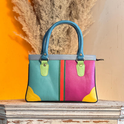 Recycled Coloured Leather 2 in 1 Classic Handbag with Detachable Crossbody Shoulder Strap; Expanding Handbag, - JayKayBoutiqueOnline