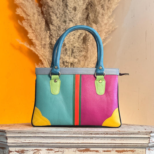 Recycled Coloured Leather 2 in 1 Classic Handbag with Detachable Crossbody Shoulder Strap; Expanding Handbag, - JayKayBoutiqueOnline