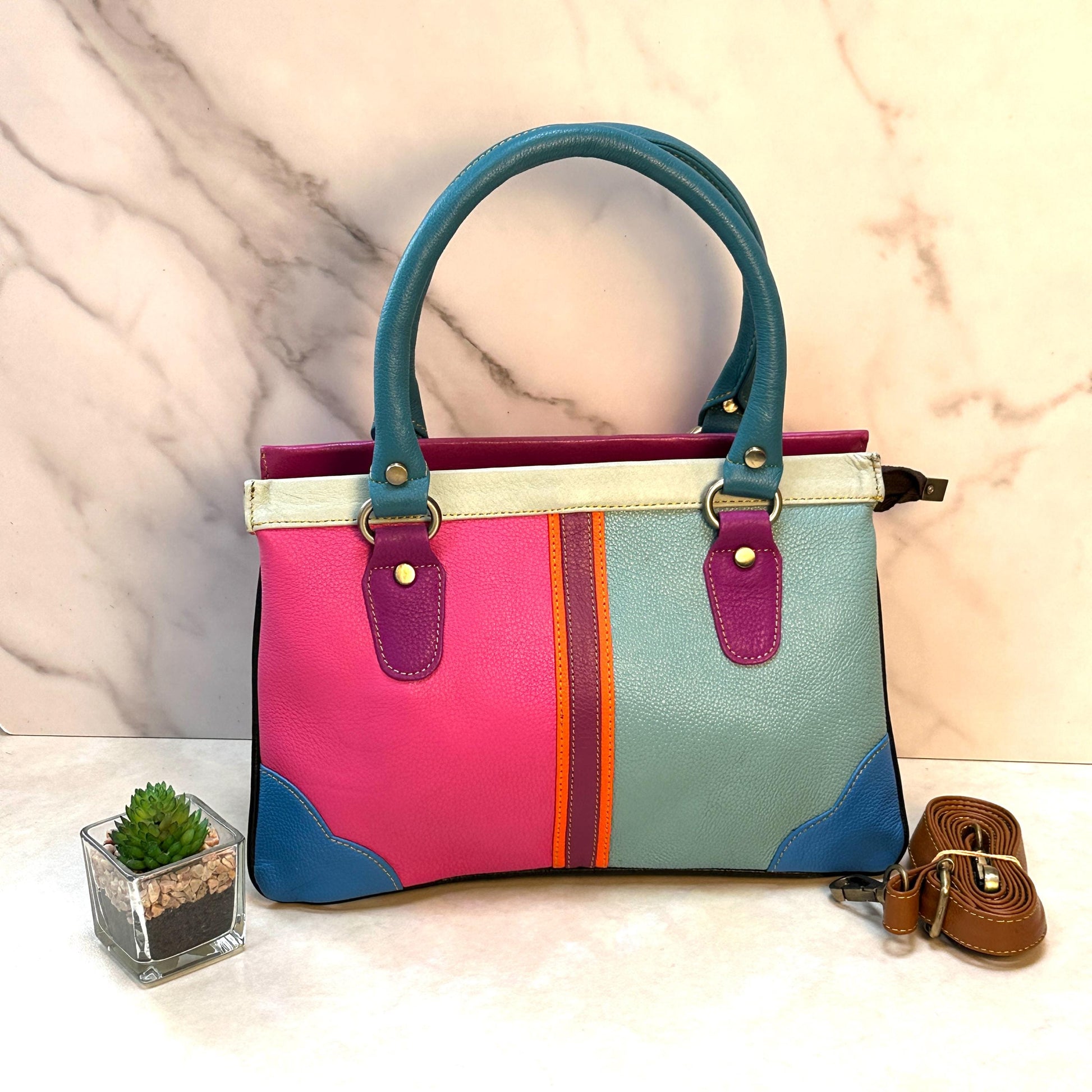 Recycled Coloured Leather 2 in 1 Classic Handbag with Detachable Crossbody Shoulder Strap; Expanding Handbag, - JayKayBoutiqueOnline