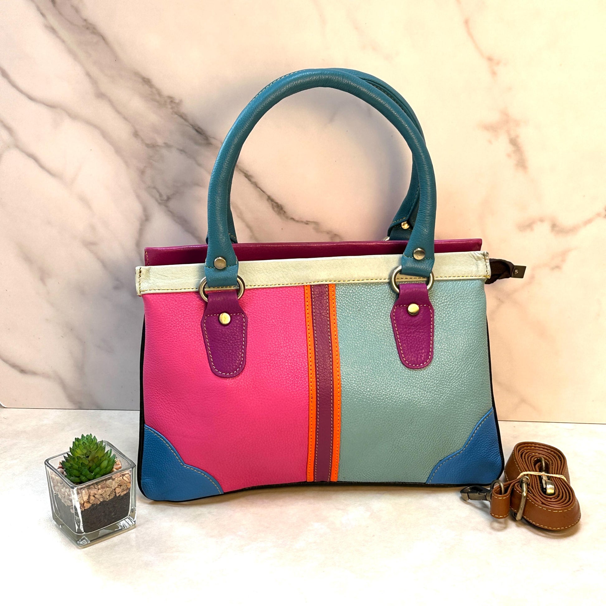 Coloured Leather Handbag, 2-in-1 - JayKayBoutiqueOnline