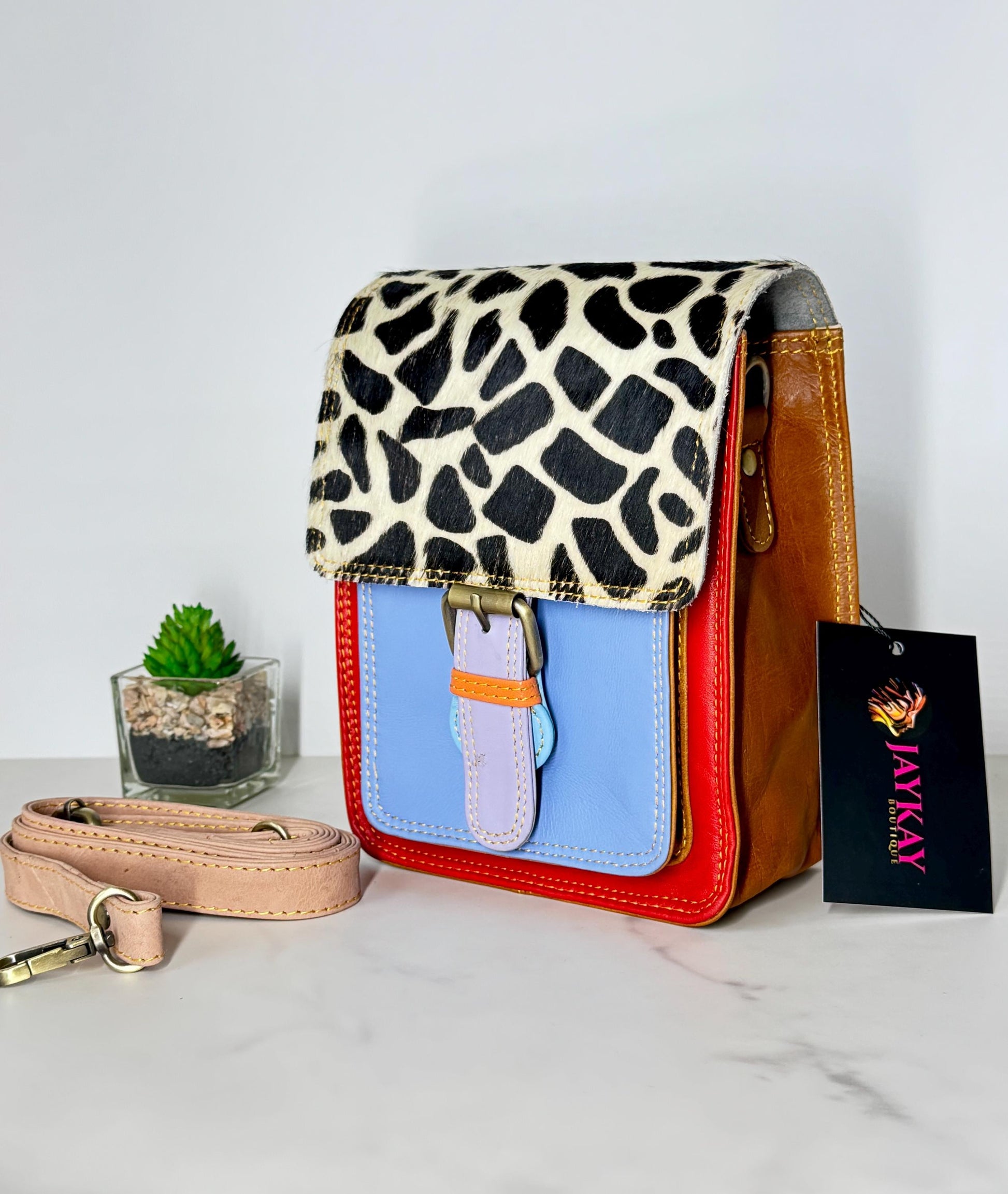Recycled Coloured Leather Crossbody Bag - JayKayBoutiqueOnline