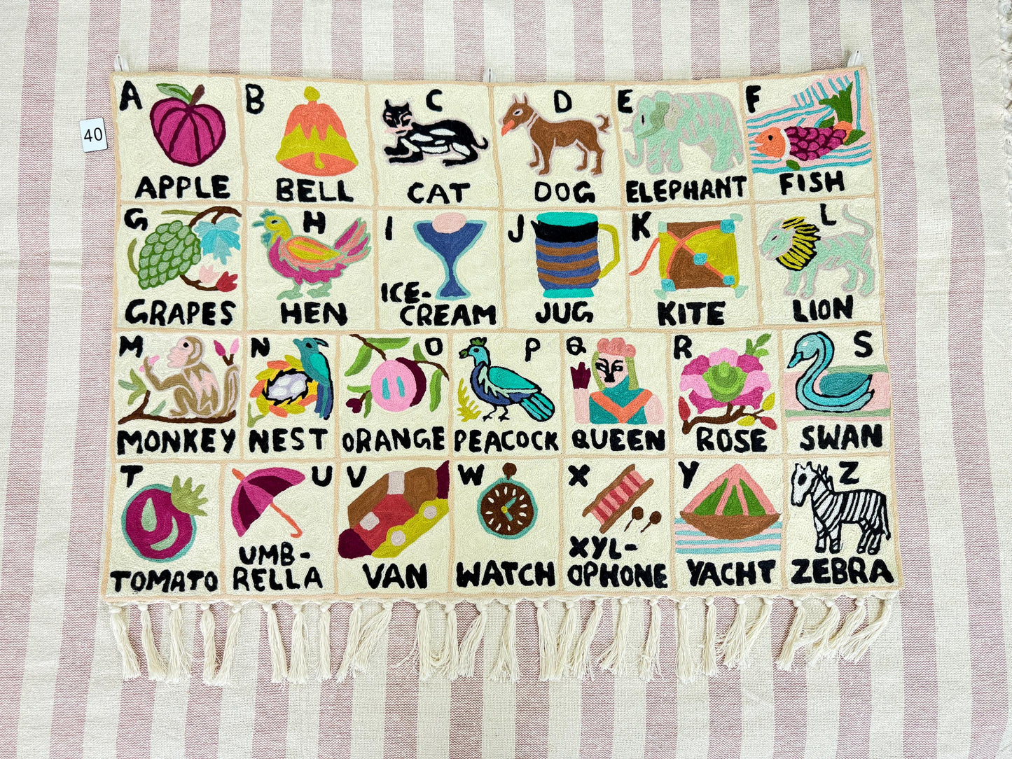 Handmade Alphabet Tapestry for Babies and Kids in Landscape Wall Hanging: Crewel Wool Embroidery ABC Wall Hanging Nursery Decor BabyShower - JayKayBoutiqueOnline