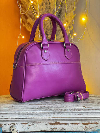 Coloured Smooth Leather Boston Bag: Vintage Style Top Handle Crossbody Handbag made with Recycled premium smooth Leather - JayKayBoutiqueOnline