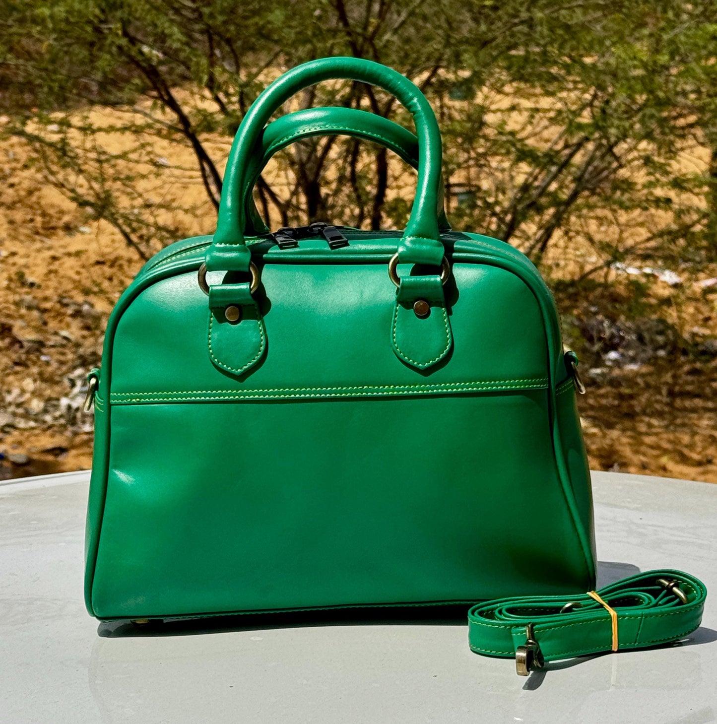 Coloured Smooth Leather Boston Bag: Vintage Style Top Handle Crossbody Handbag made with Recycled premium smooth Leather - JayKayBoutiqueOnline