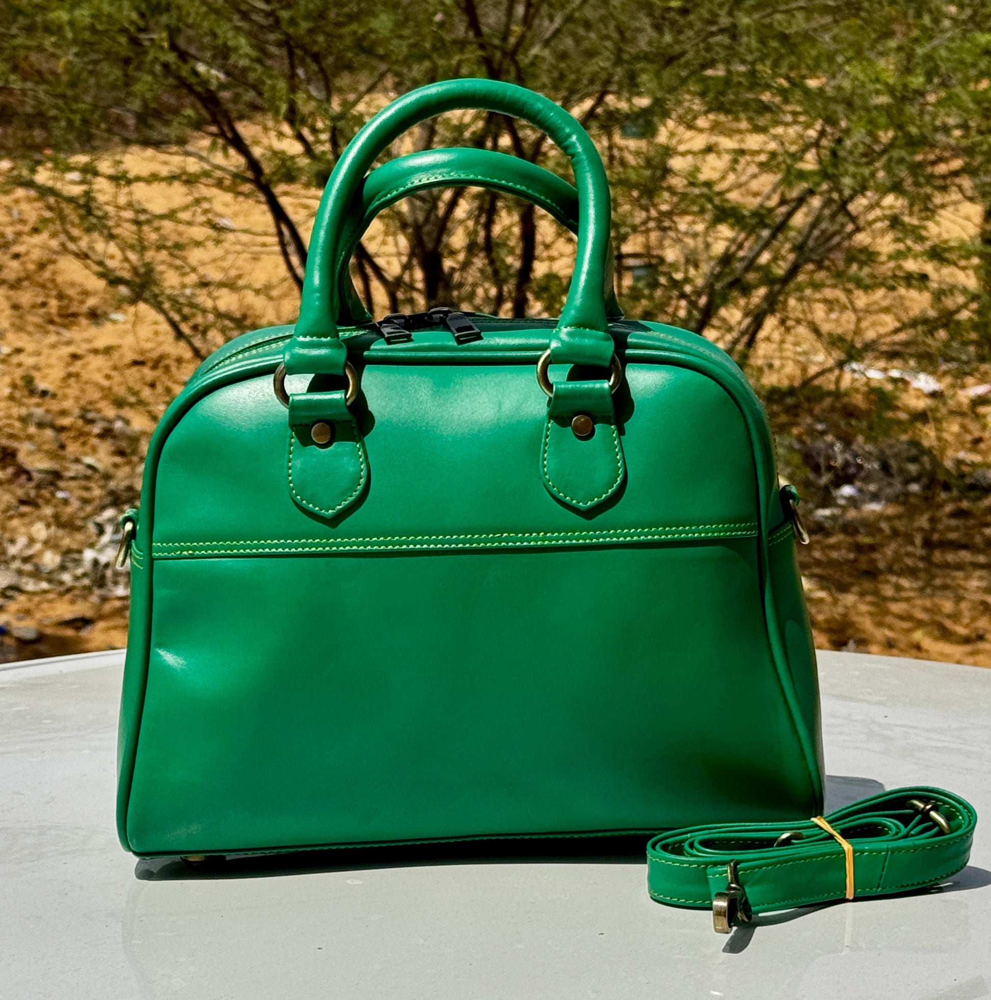Coloured Smooth Leather Boston Bag: Vintage Style Top Handle Crossbody Handbag made with Recycled premium smooth Leather - JayKayBoutiqueOnline