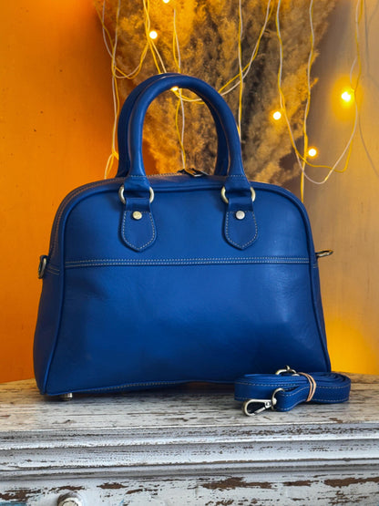 Coloured Smooth Leather Boston Bag: Vintage Style Top Handle Crossbody Handbag made with Recycled premium smooth Leather - JayKayBoutiqueOnline