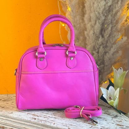 Coloured Smooth Leather Boston Bag: Vintage Style Top Handle Crossbody Handbag made with Recycled premium smooth Leather - JayKayBoutiqueOnline
