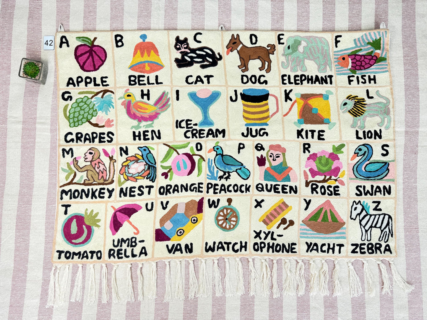 Handmade Alphabet Tapestry for Babies and Kids in Landscape Wall Hanging: Crewel Wool Embroidery ABC Wall Hanging Nursery Decor BabyShower - JayKayBoutiqueOnline