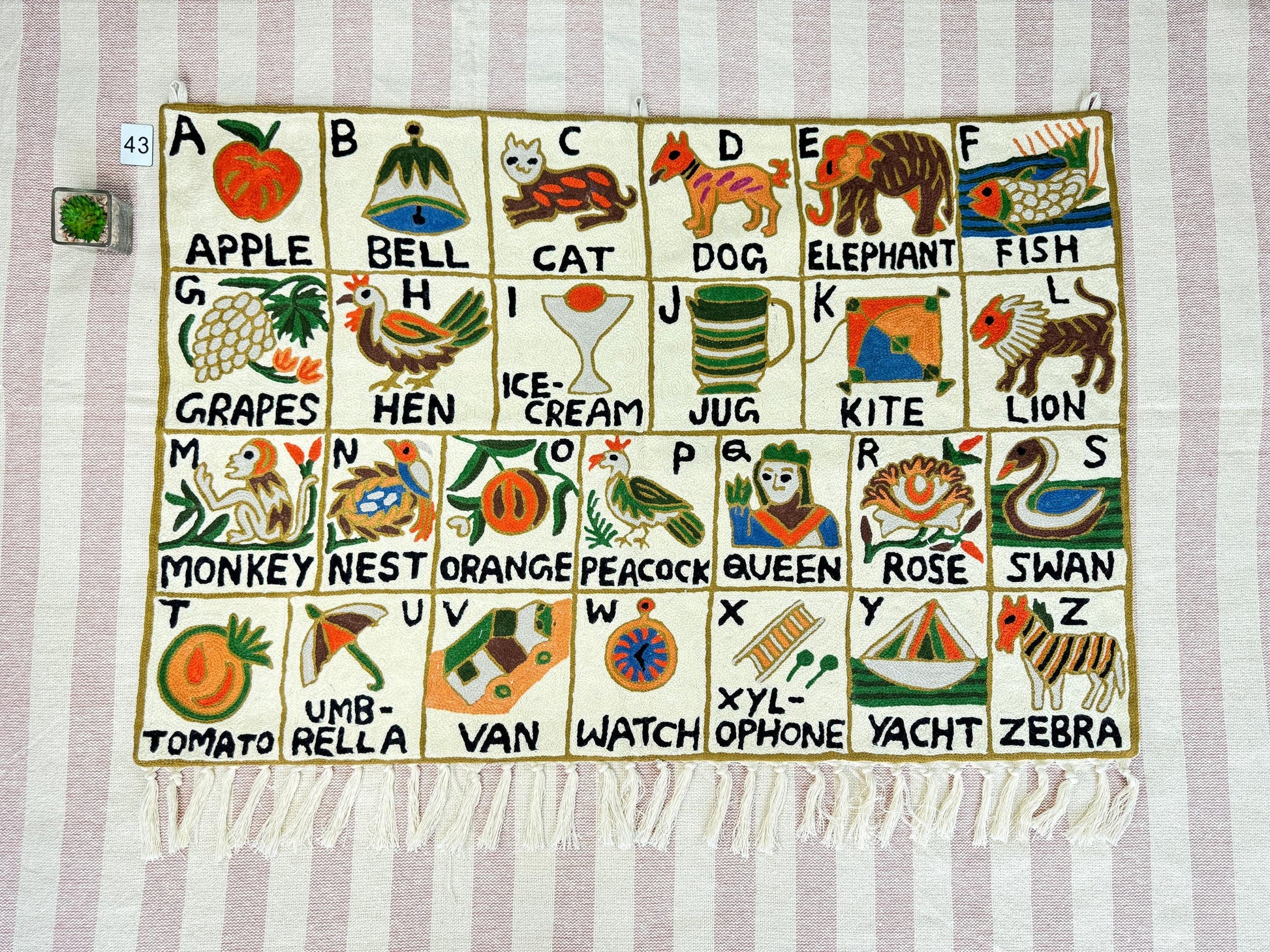 Handmade Alphabet Tapestry for Babies and Kids in Landscape Wall Hanging: Crewel Wool Embroidery ABC Wall Hanging Nursery Decor BabyShower - JayKayBoutiqueOnline