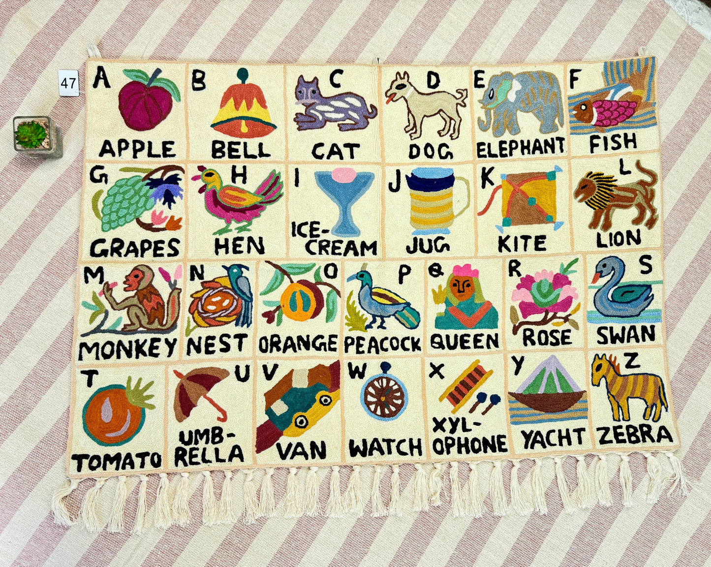 Handmade Alphabet Tapestry for Babies and Kids in Landscape Wall Hanging: Crewel Wool Embroidery ABC Wall Hanging Nursery Decor BabyShower - JayKayBoutiqueOnline