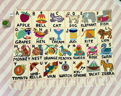 Handmade Alphabet Tapestry for Babies and Kids in Landscape Wall Hanging: Crewel Wool Embroidery ABC Wall Hanging Nursery Decor BabyShower - JayKayBoutiqueOnline