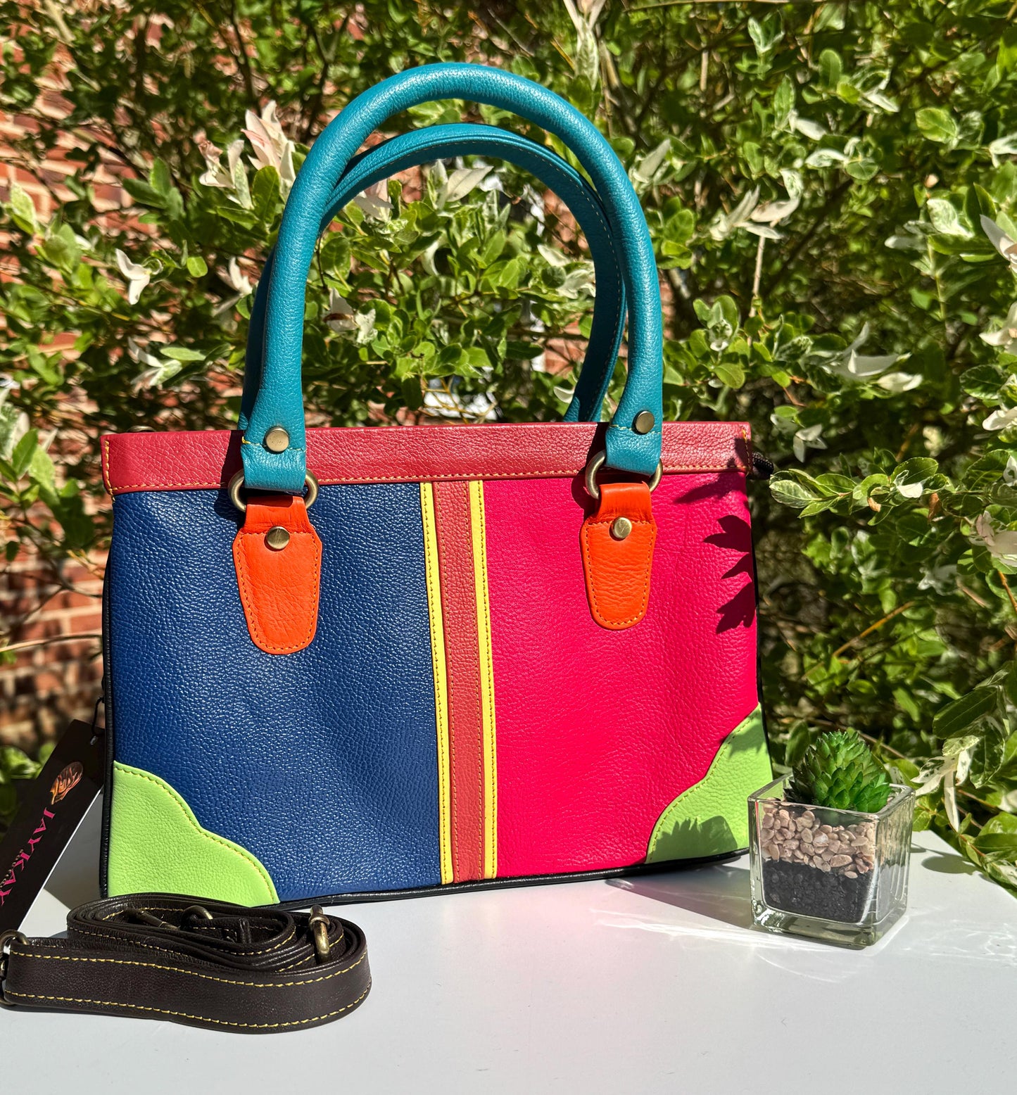 Coloured Leather Handbag, 2-in-1 - JayKayBoutiqueOnline
