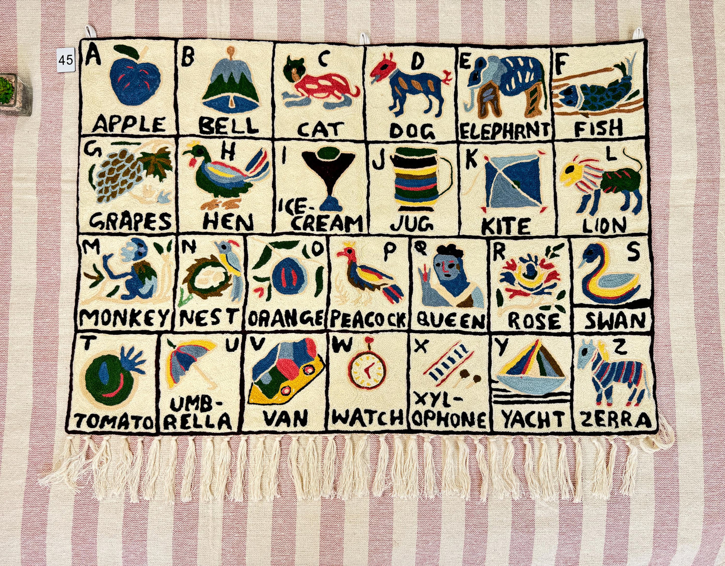 Handmade Alphabet Tapestry for Babies and Kids in Landscape Wall Hanging: Crewel Wool Embroidery ABC Wall Hanging Nursery Decor BabyShower - JayKayBoutiqueOnline