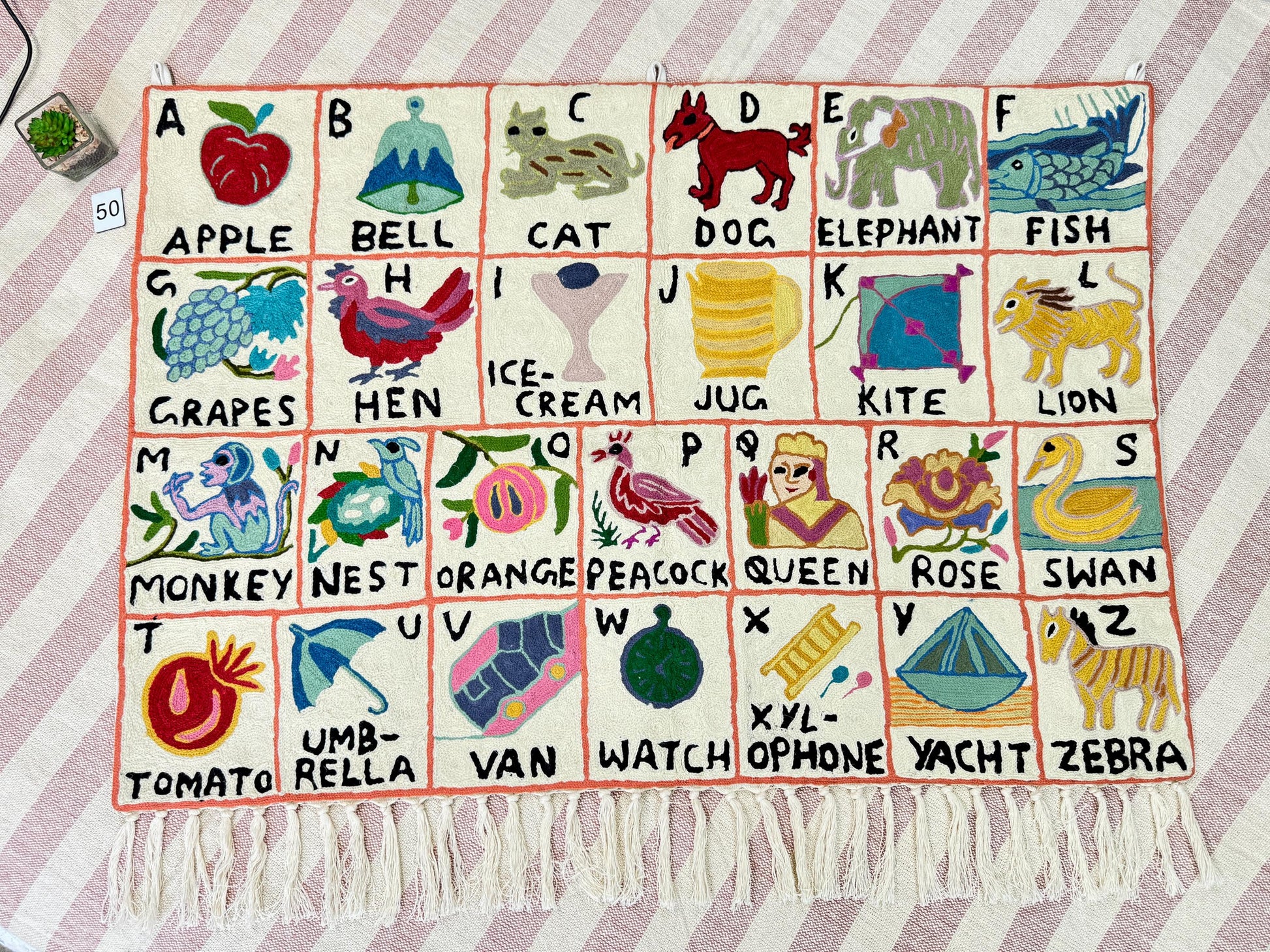 Handmade Alphabet Tapestry for Babies and Kids in Landscape Wall Hanging: Crewel Wool Embroidery ABC Wall Hanging Nursery Decor BabyShower - JayKayBoutiqueOnline