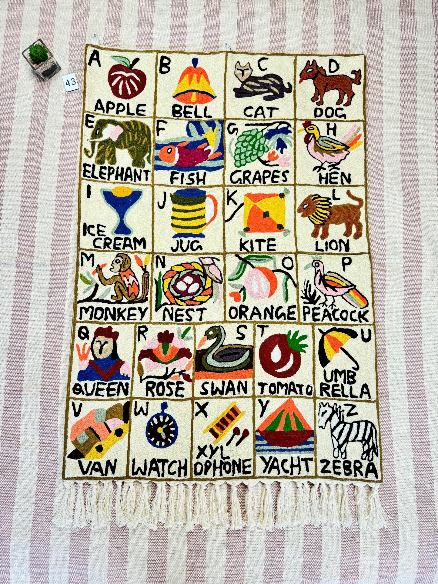 Handmade Alphabet Tapestry for Babies and kids: Wool Crewel Embroidered ABC Wall Hanging Nursery Decor, BabyShower, first Birthday - JayKayBoutiqueOnline
