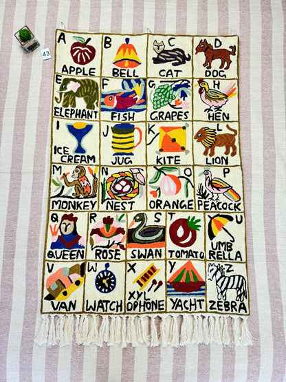 Handmade Alphabet Tapestry for Babies and kids: Wool Crewel Embroidered ABC Wall Hanging Nursery Decor, BabyShower, first Birthday - JayKayBoutiqueOnline
