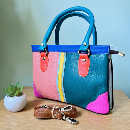Coloured Leather Handbag, 2-in-1 - JayKayBoutiqueOnline