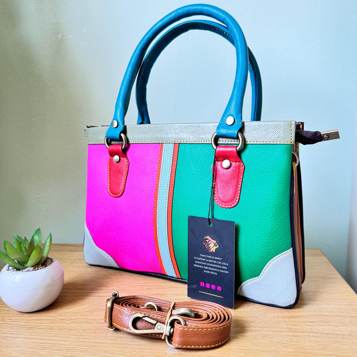 Coloured Leather Handbag, 2-in-1 - JayKayBoutiqueOnline