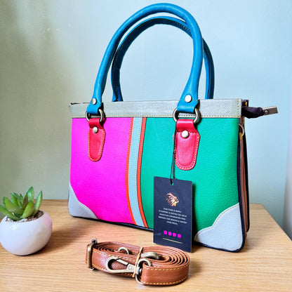 Coloured Leather Handbag, 2-in-1 - JayKayBoutiqueOnline