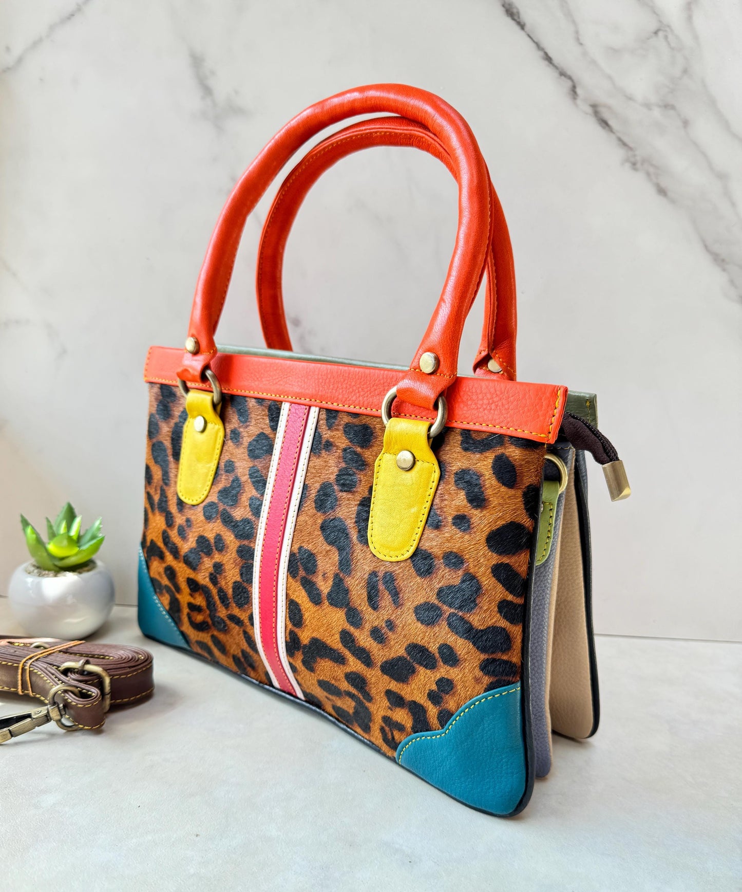 Coloured Leather Hair-on Hide Handbag - JayKayBoutiqueOnline