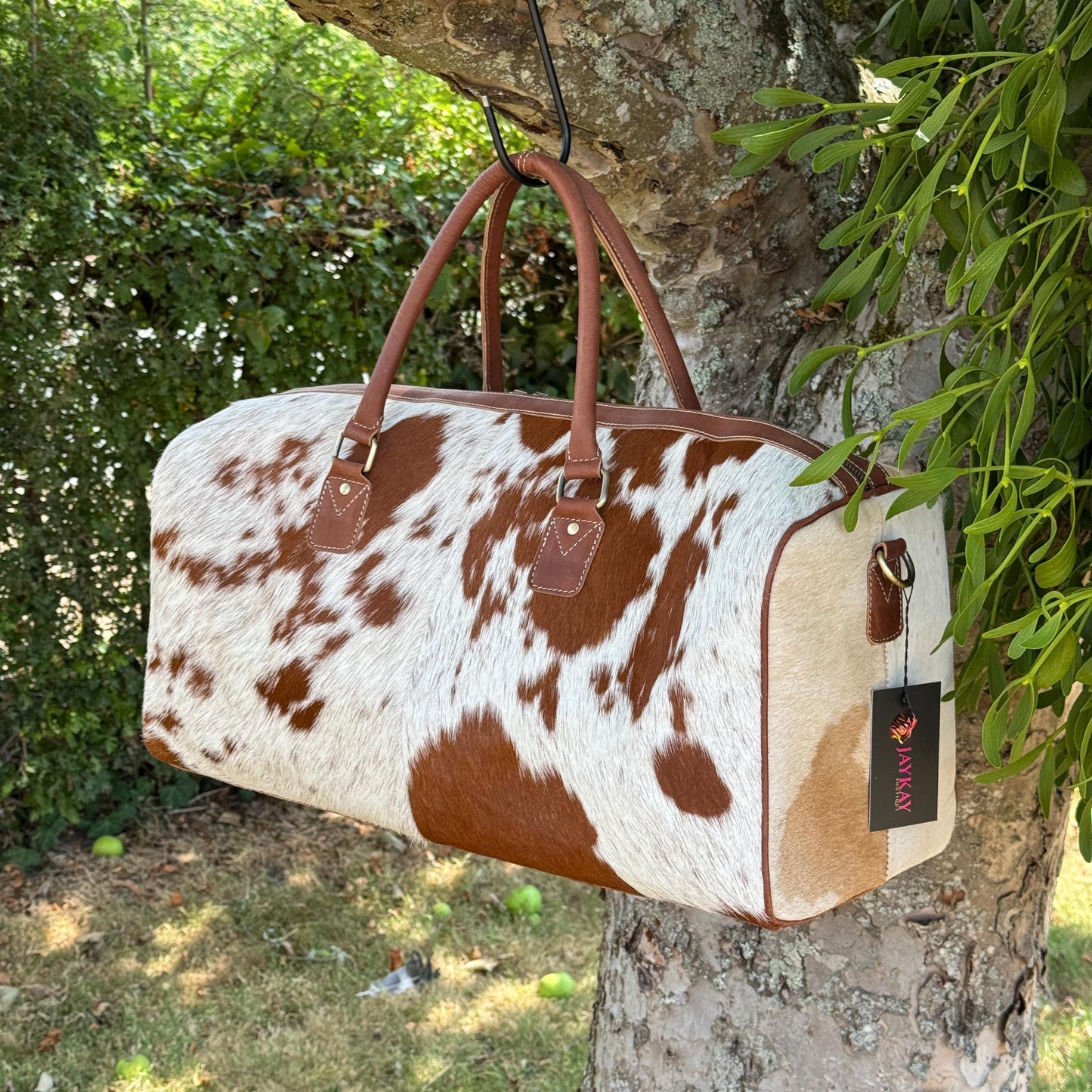 Hand Carved Leather Cowhide Duffle Gym Weekend Bag - JayKayBoutiqueOnline