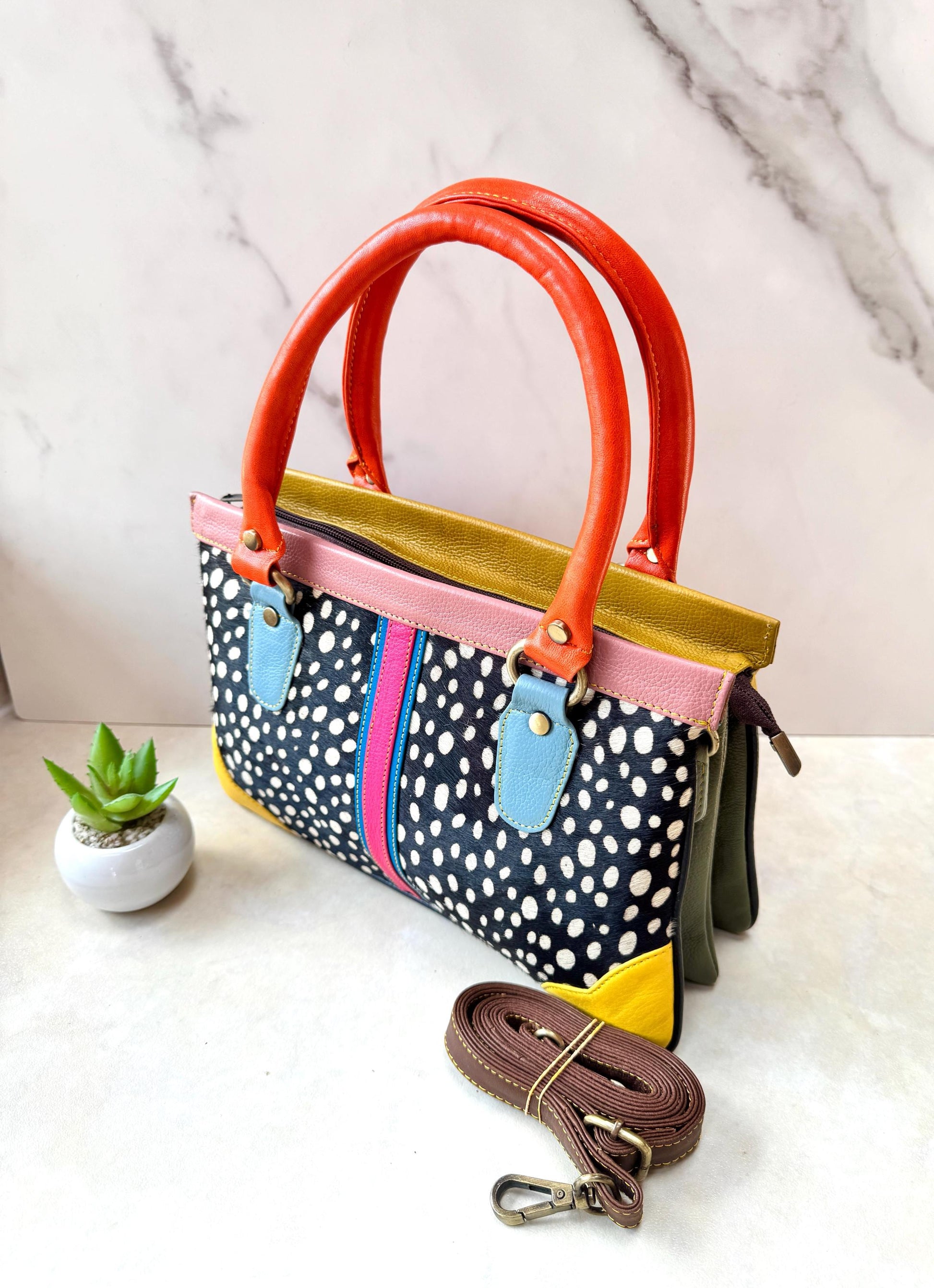 Coloured Leather Hair-on Hide Handbag - JayKayBoutiqueOnline