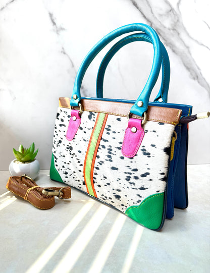 Coloured Leather Hair-on Hide Handbag - JayKayBoutiqueOnline