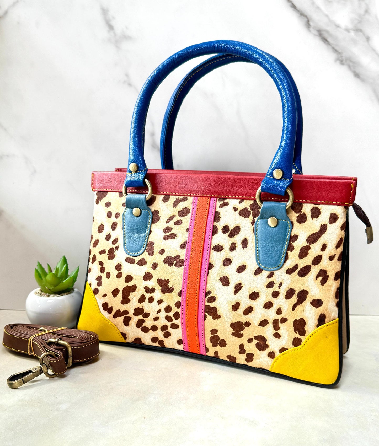 Coloured Leather Hair-on Hide Handbag - JayKayBoutiqueOnline
