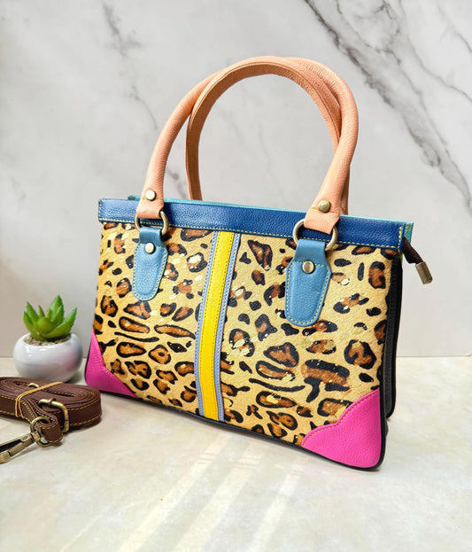 Coloured Leather Hair-on Hide Handbag - JayKayBoutiqueOnline