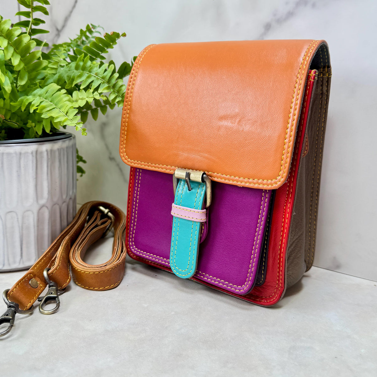 Recycled Leather Crossbody Satchel - JayKayBoutiqueOnline