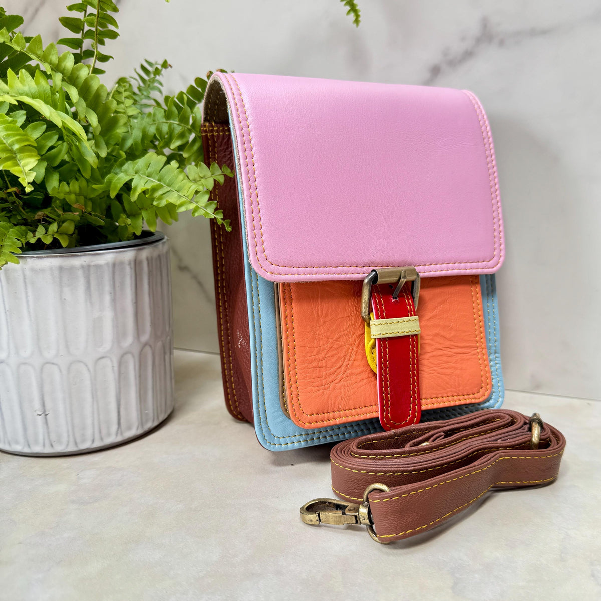Recycled Leather Crossbody Satchel - JayKayBoutiqueOnline