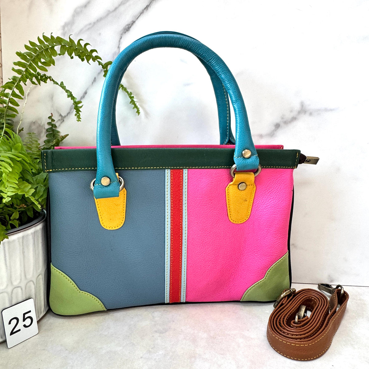 Coloured Leather Handbag, 2-in-1 - JayKayBoutiqueOnline