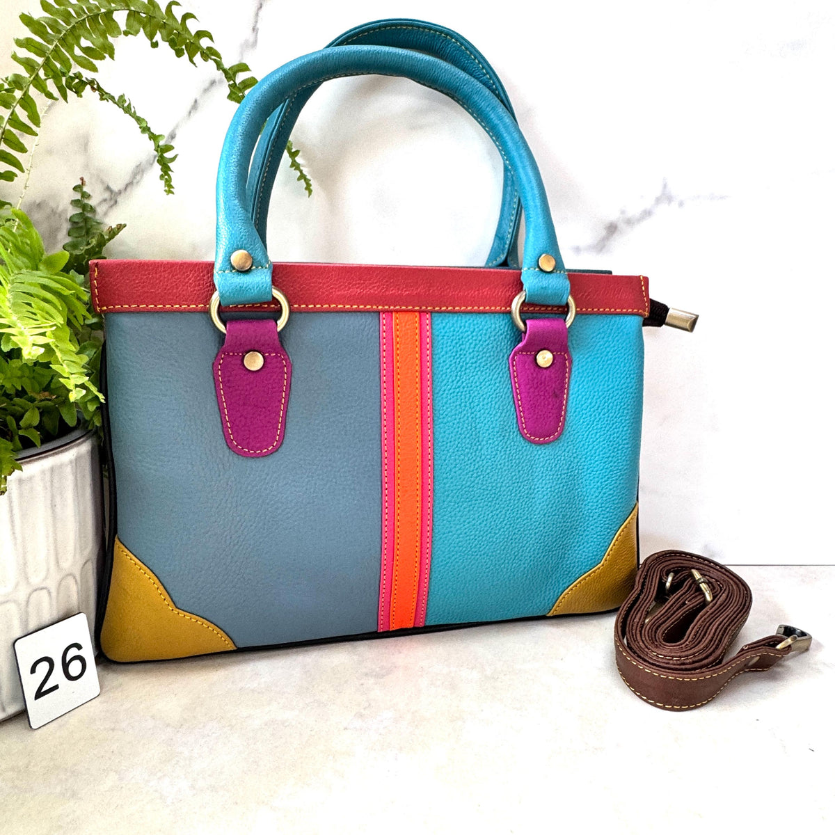 Coloured Leather Handbag, 2-in-1 - JayKayBoutiqueOnline