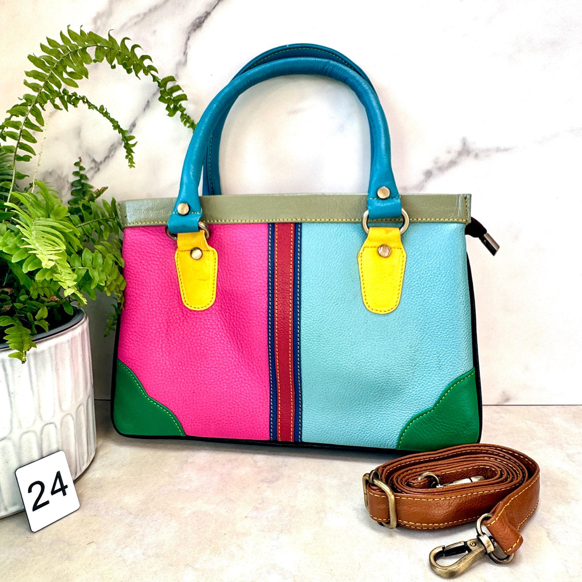 Coloured Leather Handbag, 2-in-1 - JayKayBoutiqueOnline