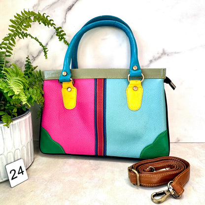 Coloured Leather Handbag, 2-in-1 - JayKayBoutiqueOnline
