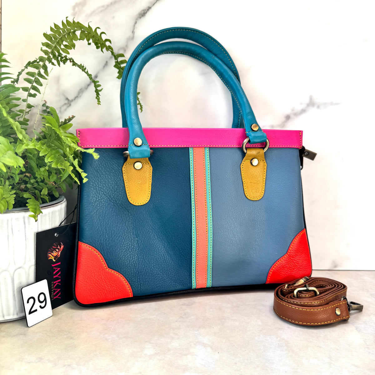 Coloured Leather Handbag, 2-in-1 - JayKayBoutiqueOnline
