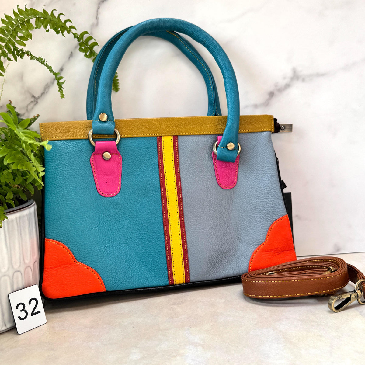 Coloured Leather Handbag, 2-in-1 - JayKayBoutiqueOnline