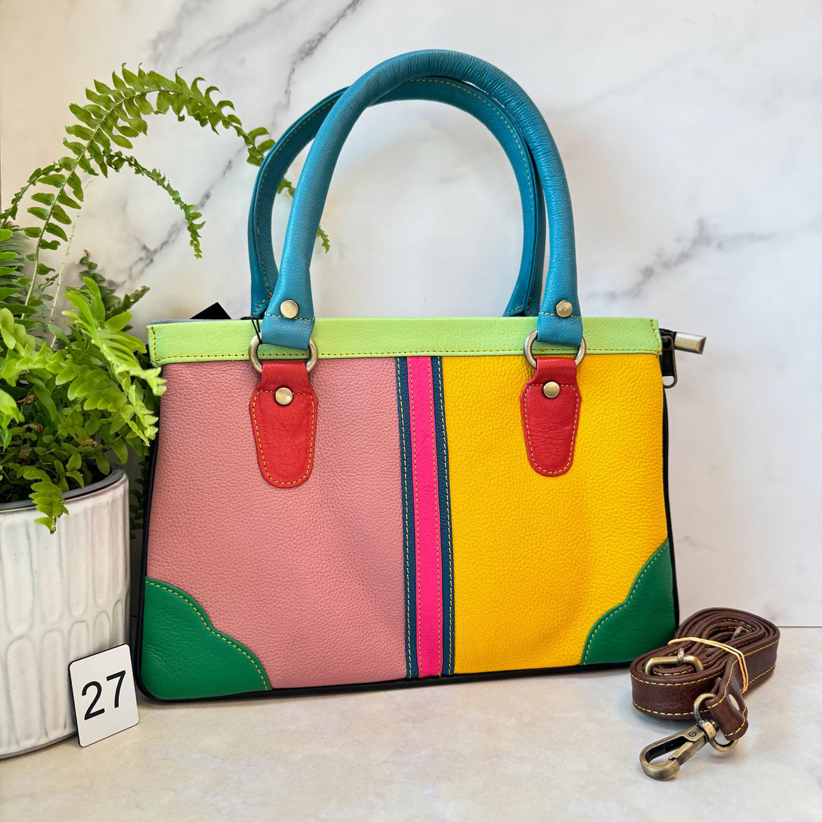 Coloured Leather Handbag, 2-in-1 - JayKayBoutiqueOnline