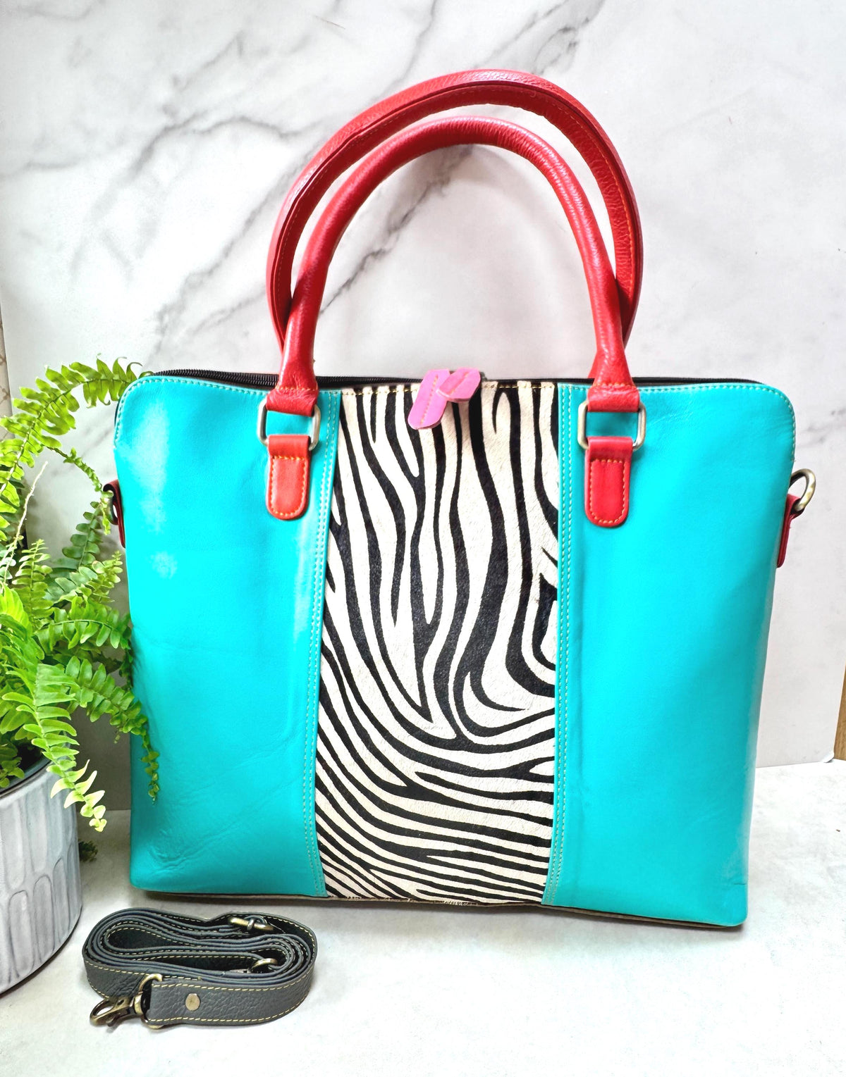 Recycled Coloured Leather Laptop Tote Bag, Padded Internal Section - JayKayBoutiqueOnline
