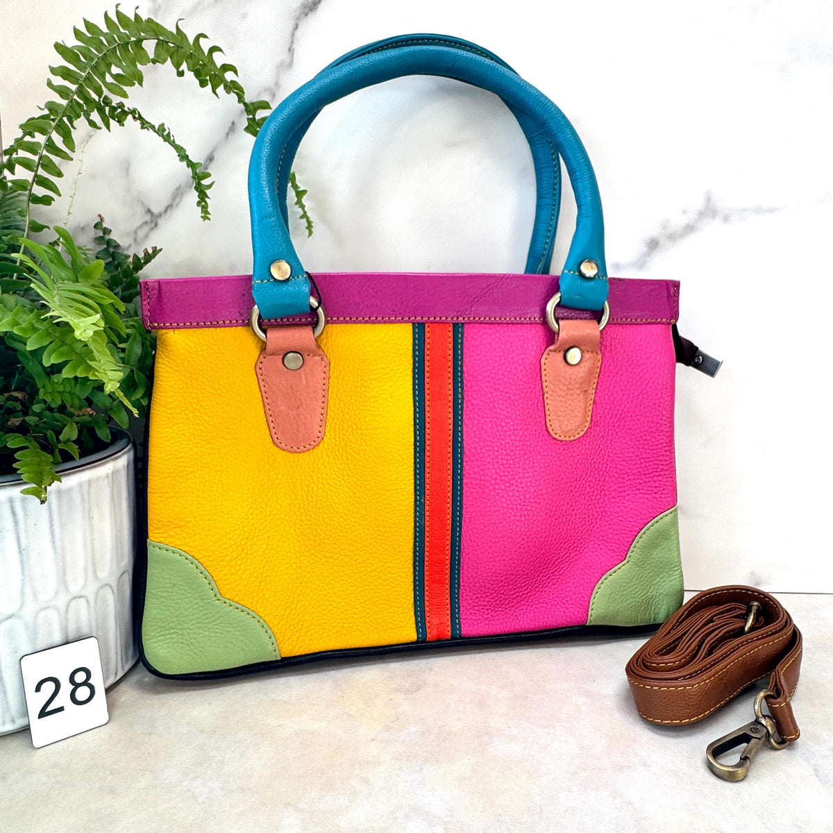 Coloured Leather Handbag, 2-in-1 - JayKayBoutiqueOnline